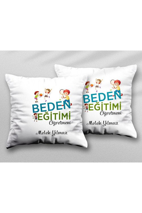 Art hedi̇ye Kişiye Özel Beden Eğitimi Öğretmeni Lst iki Tarafı Baskılı Yıkanabilir Kırlent Kılıfı