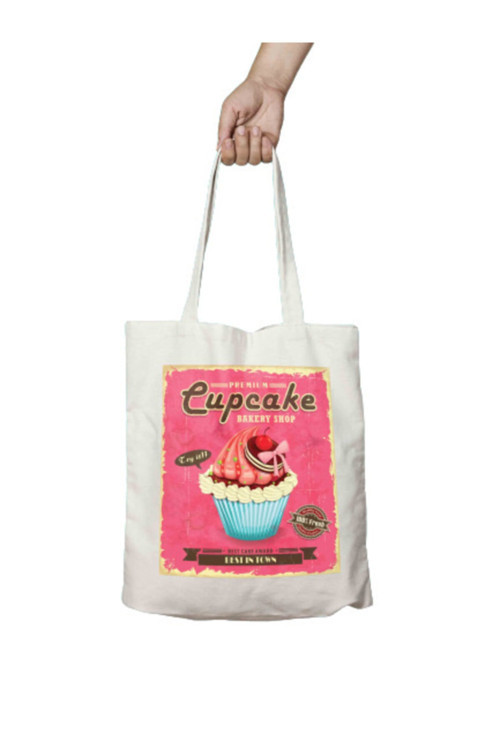 Art hedi̇ye Cup Cake Iki Tarafı Kalıcı Baskılı Yıkanabilir Bez Çanta Omuz Çantası