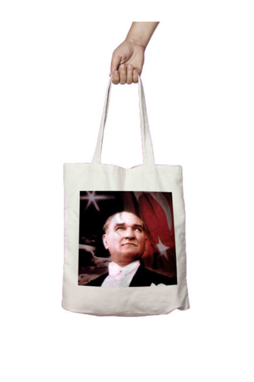 Art hedi̇ye Atatürk Bayrak Iki Tarafı Kalıcı Baskılı Yıkanabilir Bez Çanta Omuz Çantası