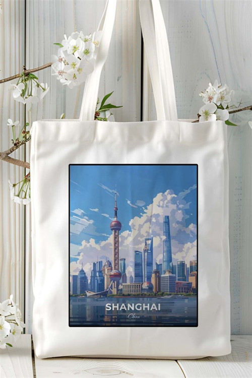 Art hedi̇ye shanghai şangay Baskılı Bez Çanta omuz çantası Kişiye Özel desen