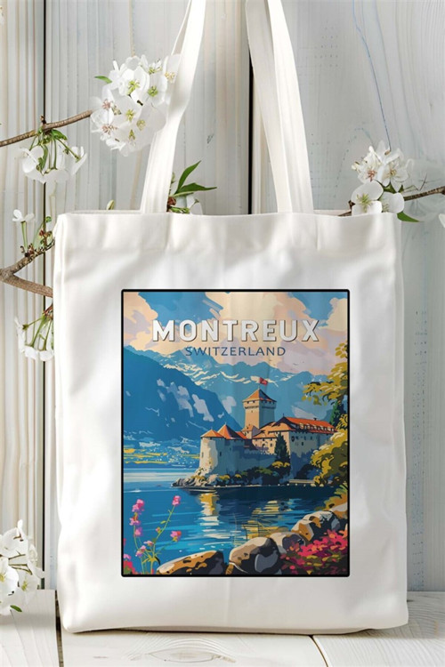 Art hedi̇ye montreux Baskılı Bez Çanta omuz çantası Kişiye Özel desen