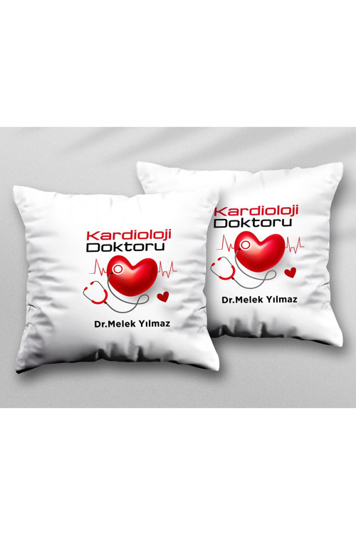 Art hedi̇ye Kişiye Özel Kardioloji Doktoru İki ADET iki Tarafı Baskılı Yıkanabilir Yastık Kırlent Kılıfı