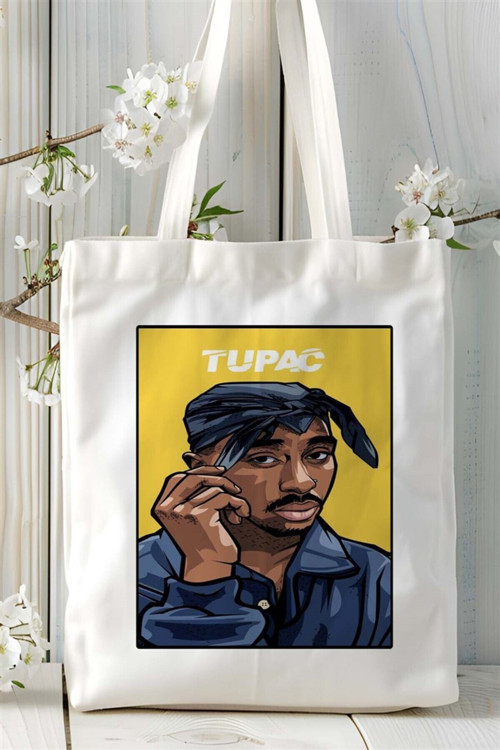 Art hedi̇ye twopac 2pac rap Baskılı Bez Çanta omuz çantası Kişiye Özel desen 3
