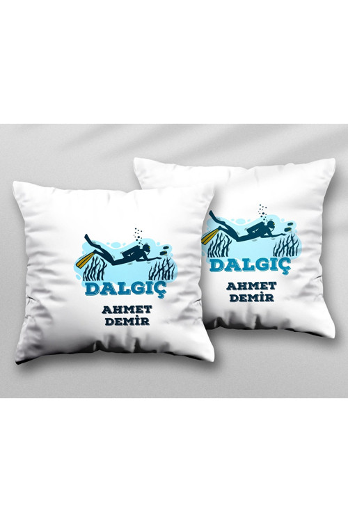 Art hedi̇ye Kişiye Özel Dalgıç İki ADET iki Tarafı Baskılı Yıkanabilir Yastık Kırlent Kılıfı