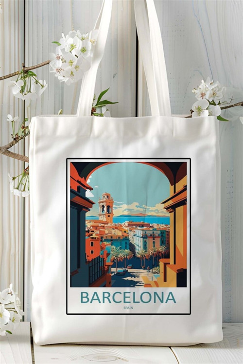 Art hedi̇ye barcelona Baskılı Bez Çanta omuz çantası Kişiye Özel desen 6