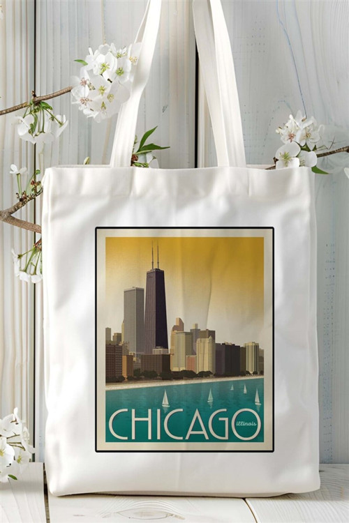 Art hedi̇ye chicago Baskılı Bez Çanta omuz çantası Kişiye Özel desen 5
