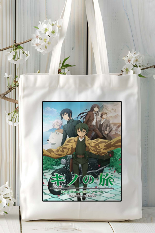 Art hedi̇ye Kino's Journey: The Beautiful World Baskılı bez omuz çantası kişiye özel model 1