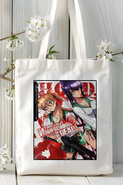 Art hedi̇ye Highschool of the Dead Baskılı bez omuz çantası kişiye özel model 2