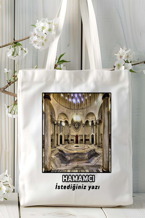 Art hedi̇ye hamamcı Baskılı bez omuz çantası kişiye özel model 6