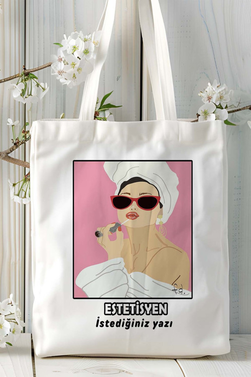 Art hedi̇ye estetisyen Baskılı bez omuz çantası kişiye özel model 4