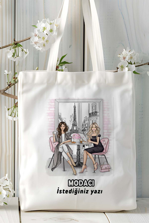 Art hedi̇ye modacı Baskılı bez omuz çantası kişiye özel model 7
