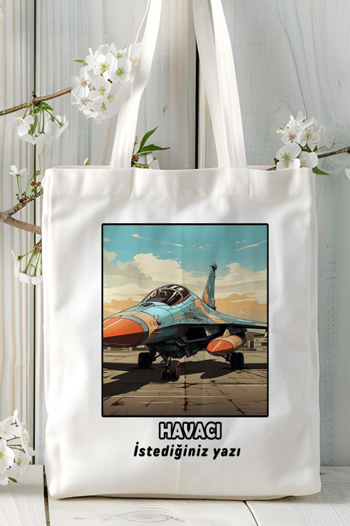 Art hedi̇ye havacı Baskılı bez omuz çantası kişiye özel model 3