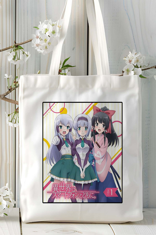 Art hedi̇ye Isekai wa Smartphone to Tomo ni. Baskılı bez omuz çantası kişiye özel model 3