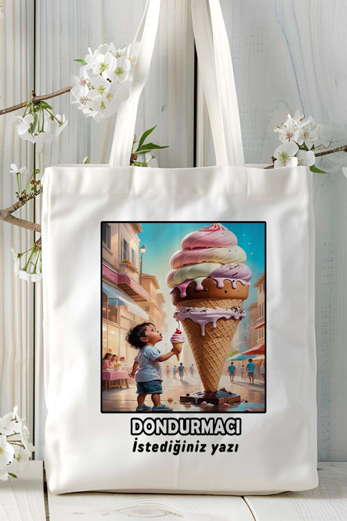 Art hedi̇ye dondurmacı Baskılı bez omuz çantası kişiye özel model 2