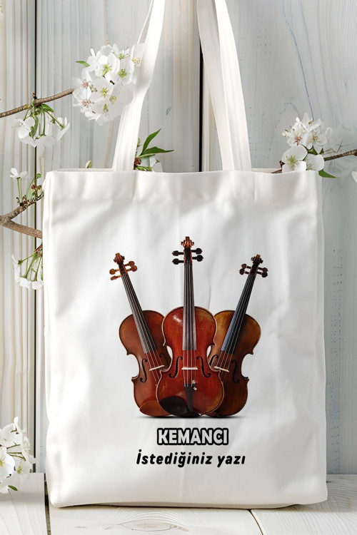 Art hedi̇ye kemancı Baskılı bez omuz çantası kişiye özel model 6