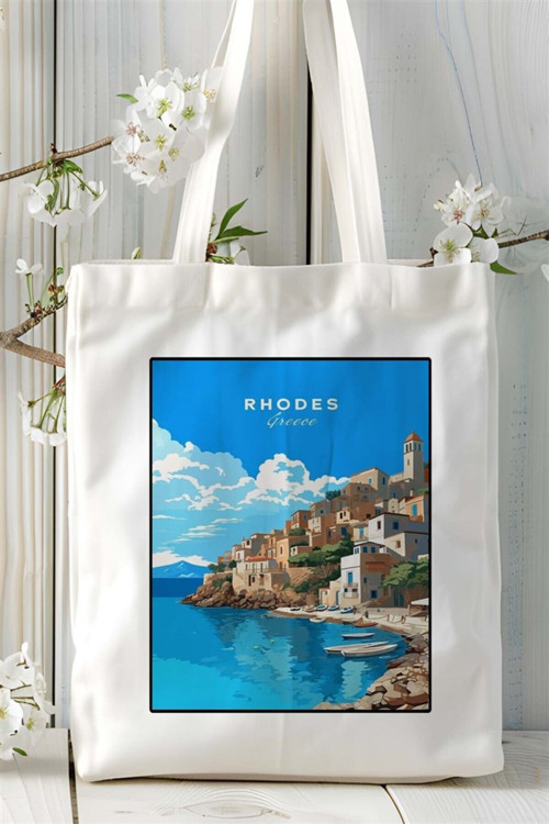 Art hedi̇ye rhodes Baskılı Bez Çanta omuz çantası Kişiye Özel desen