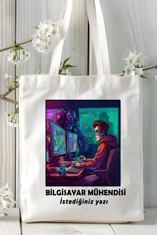 Art hedi̇ye bilgisayar mühendisi Baskılı bez omuz çantası kişiye özel model 29