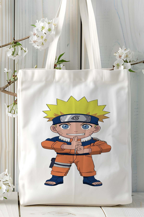 Art hedi̇ye Naruto Shippūden beyaz Baskılı bez omuz çantası kişiye özel model 4