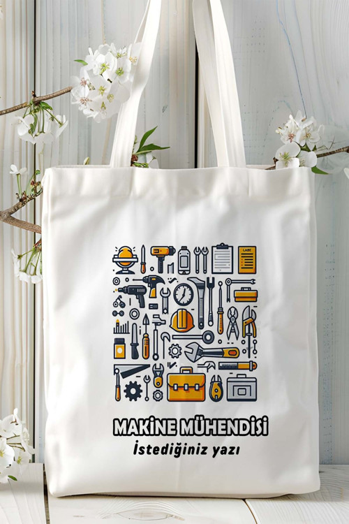 Art hedi̇ye makine mühendisi Baskılı bez omuz çantası kişiye özel model 8