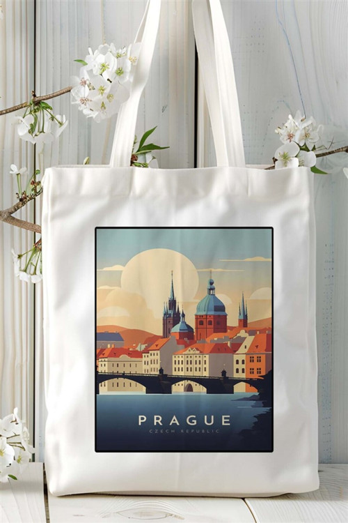 Art hedi̇ye prague Baskılı Bez Çanta omuz çantası Kişiye Özel desen
