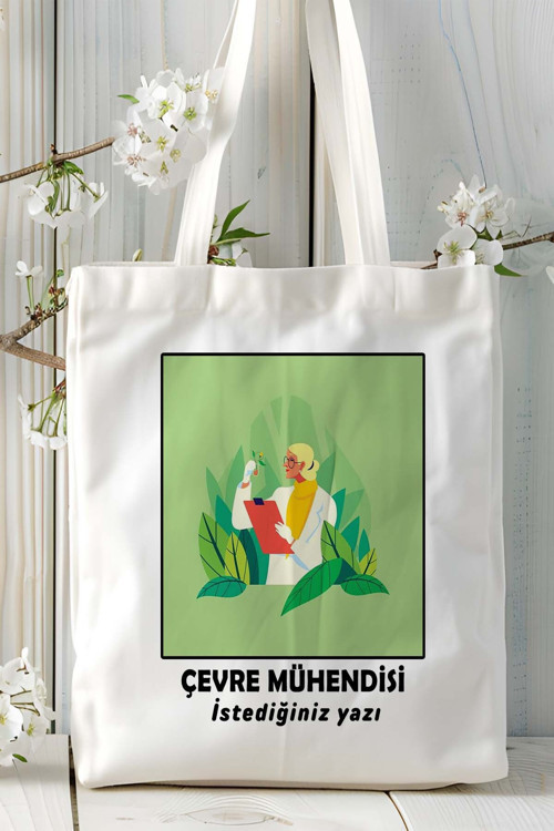 Art hedi̇ye çevre mühendisi Baskılı bez omuz çantası kişiye özel model 4