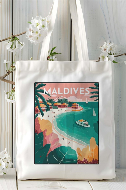 Art hedi̇ye maldives maldivler Baskılı Bez Çanta omuz çantası Kişiye Özel desen