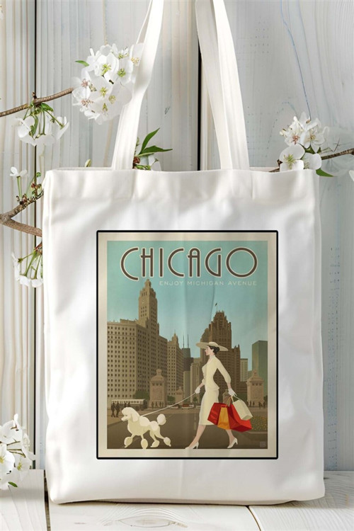 Art hedi̇ye chicago Baskılı Bez Çanta omuz çantası Kişiye Özel desen 4