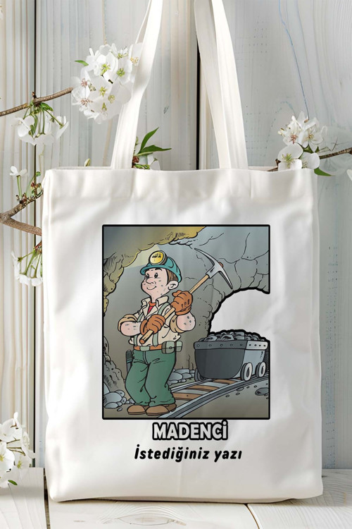Art hedi̇ye madenci Baskılı bez omuz çantası kişiye özel model 9