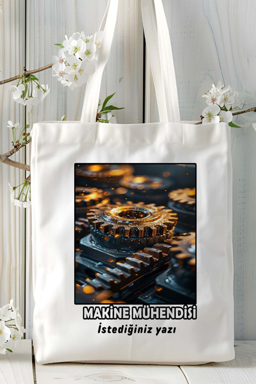 Art hedi̇ye makine mühendisi Baskılı bez omuz çantası kişiye özel model 2