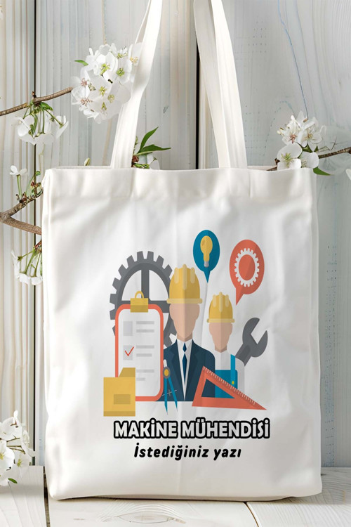 Art hedi̇ye makine mühendisi Baskılı bez omuz çantası kişiye özel model 10
