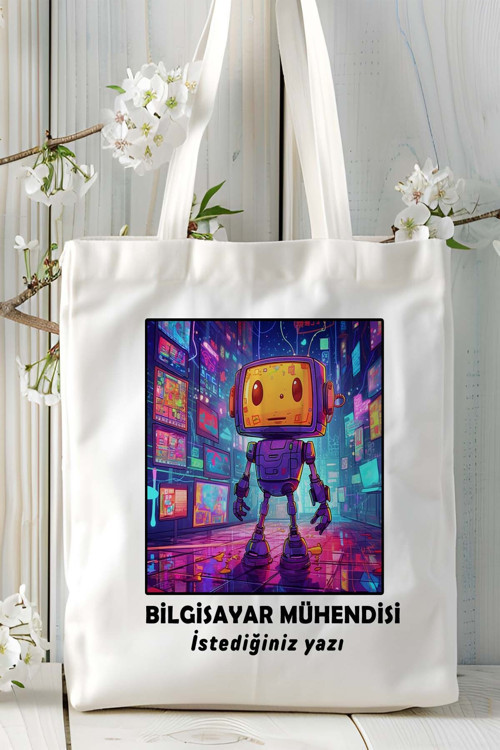 Art hedi̇ye bilgisayar mühendisi Baskılı bez omuz çantası kişiye özel model 36