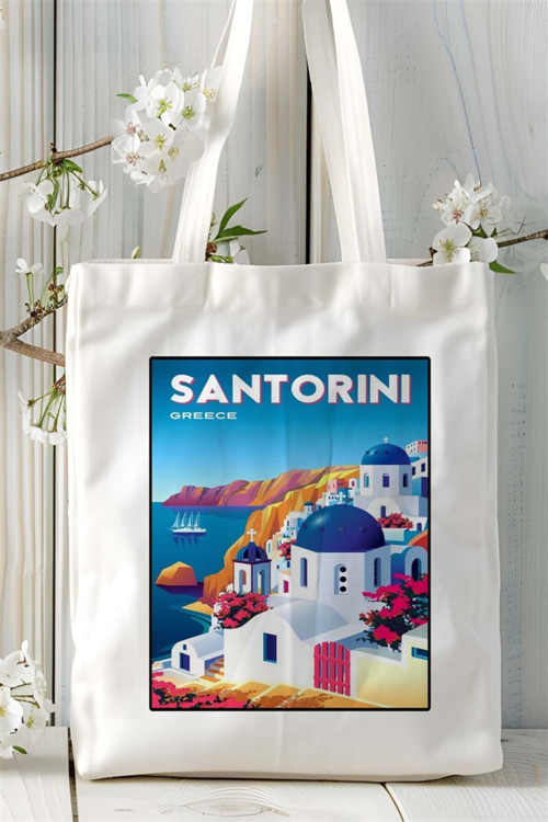 Art hedi̇ye santorini Baskılı Bez Çanta omuz çantası Kişiye Özel desen 2