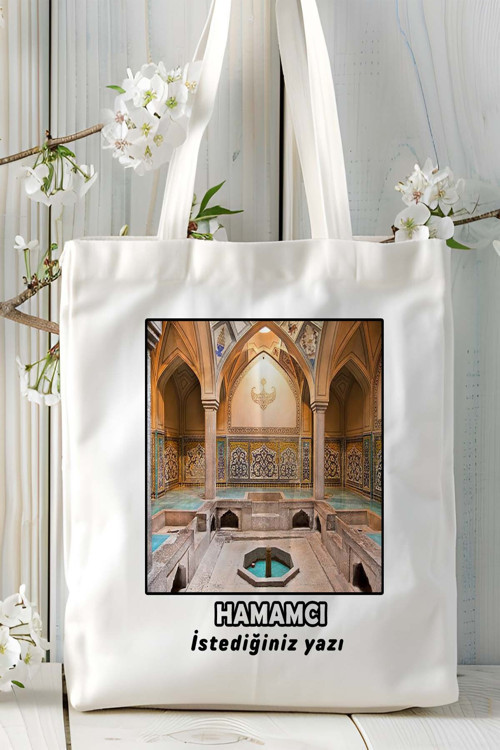 Art hedi̇ye hamamcı Baskılı bez omuz çantası kişiye özel model 4
