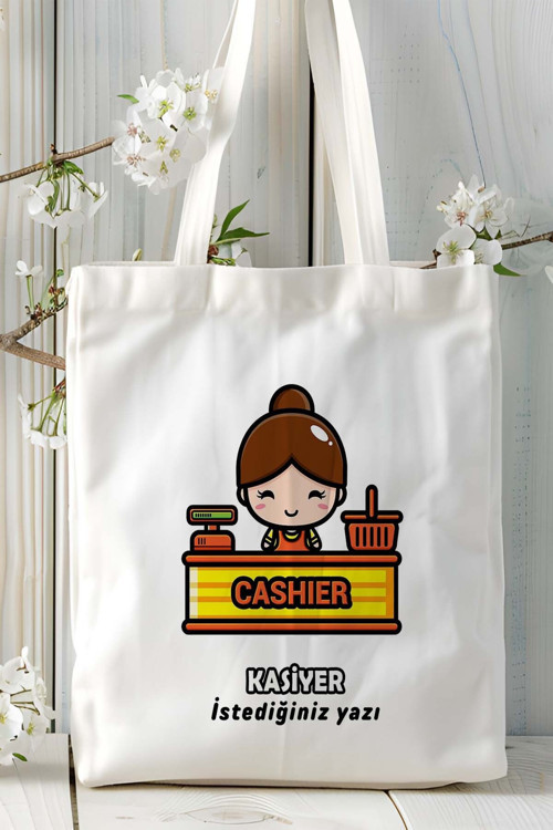 Art hedi̇ye kasiyer Baskılı bez omuz çantası kişiye özel model 7