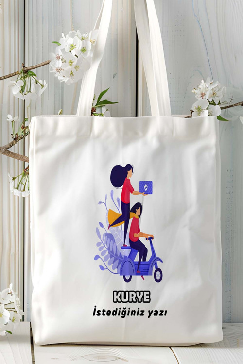Art hedi̇ye kurye Baskılı bez omuz çantası kişiye özel model 23