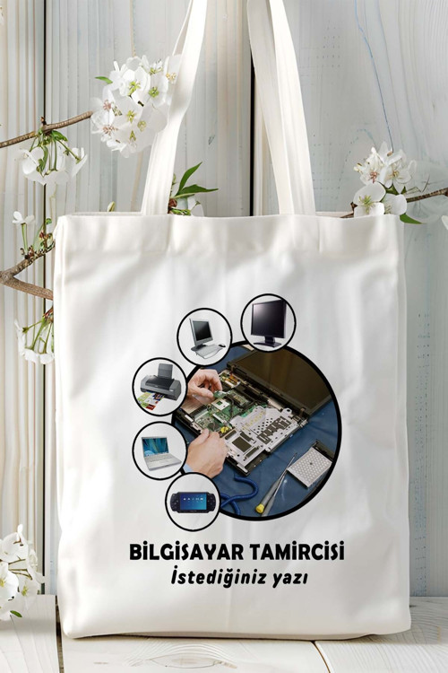 Art hedi̇ye bilgisayar tamircisi Baskılı bez omuz çantası kişiye özel model 2