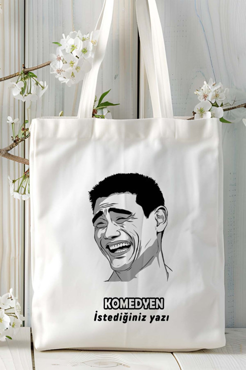 Art hedi̇ye komedyen Baskılı bez omuz çantası kişiye özel model 3
