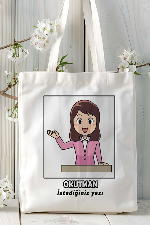 Art hedi̇ye okutman Baskılı bez omuz çantası kişiye özel model 6