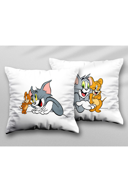 Art hedi̇ye Sevimli Tom ve Jerry İki ADET iki Tarafı Baskılı Yıkanabilir Yastık Kırlent Kılıfı