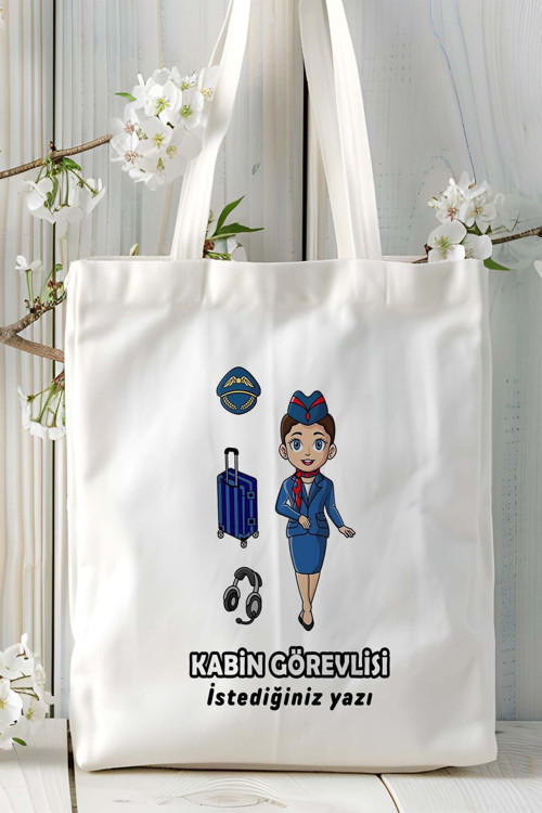 Art hedi̇ye kabin görevlisi Baskılı bez omuz çantası kişiye özel model 7