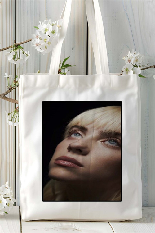 Art hedi̇ye billie ellish Baskılı Bez Çanta omuz çantası Kişiye Özel desen 4