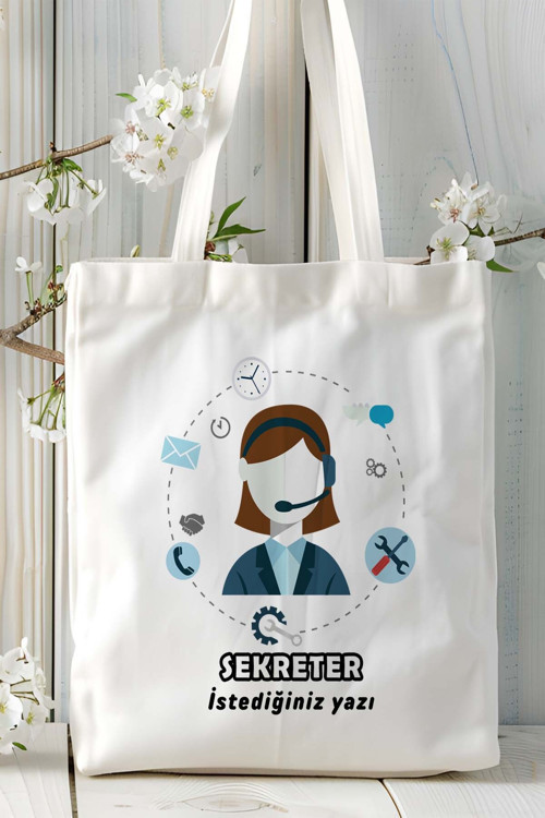 Art hedi̇ye sekreter Baskılı bez omuz çantası kişiye özel model 7
