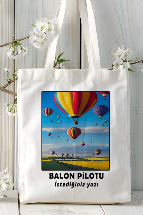 Art hedi̇ye balon pilotu Baskılı bez omuz çantası kişiye özel model 3