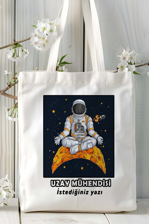 Art hedi̇ye uzay mühendisi Baskılı bez omuz çantası kişiye özel model 6
