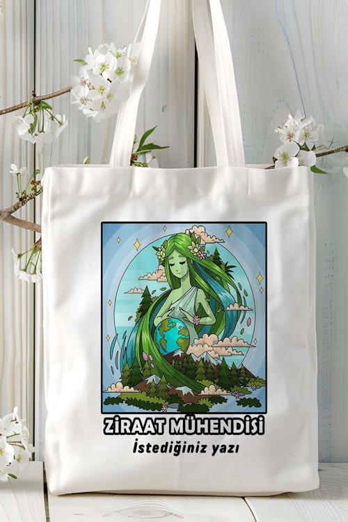 Art hedi̇ye ziraat mühendisi Baskılı bez omuz çantası kişiye özel model 4