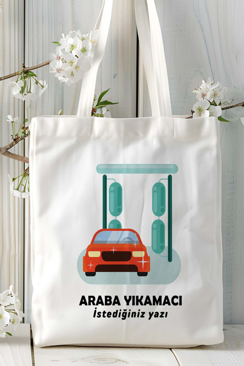 Art hedi̇ye araba yıkamacı Baskılı bez omuz çantası kişiye özel model 9
