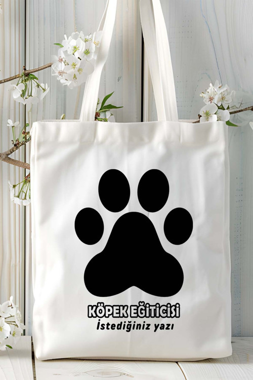Art hedi̇ye köpek eğiticisi Baskılı bez omuz çantası kişiye özel model 6