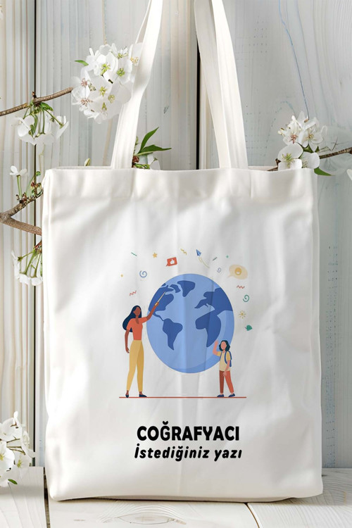 Art hedi̇ye coğrafyacı Baskılı bez omuz çantası kişiye özel model 2