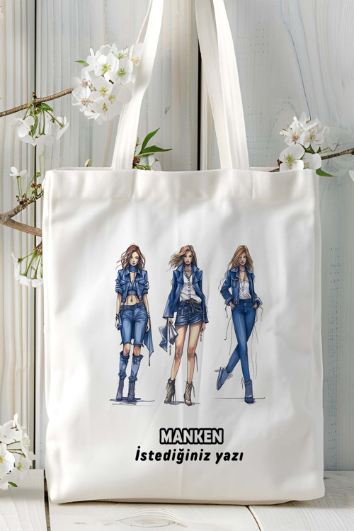 Art hedi̇ye manken Baskılı bez omuz çantası kişiye özel model 1