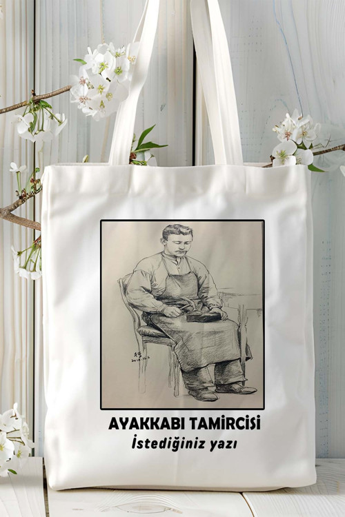 Art hedi̇ye ayakkabı tamircisi Baskılı bez omuz çantası kişiye özel model 6